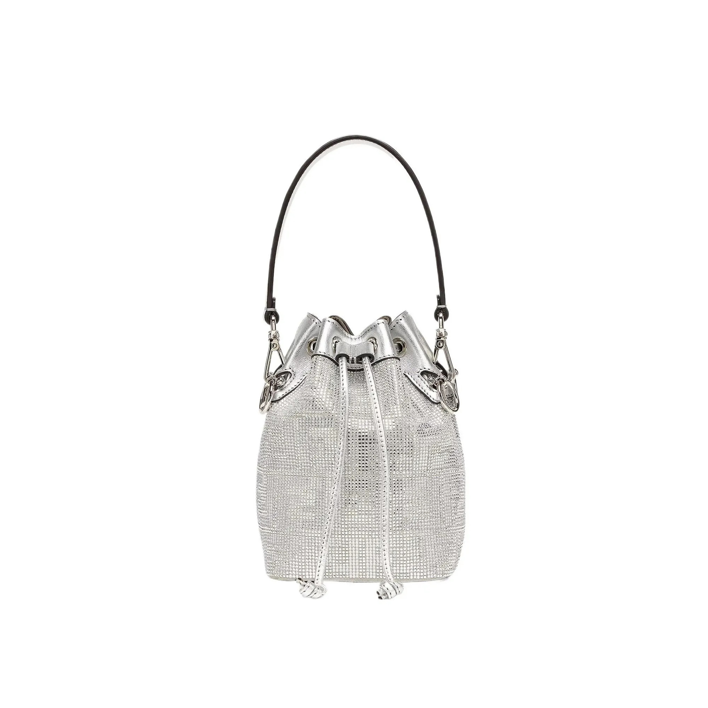 F**di leather bag with crystal ff motif in white 8bs010apkff1jsu (18*12*10m)